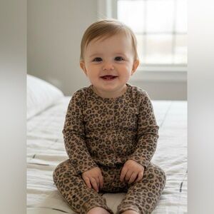 Babyface Leopard Print Long Sleeve Footless Romper - Size 74 (9M)